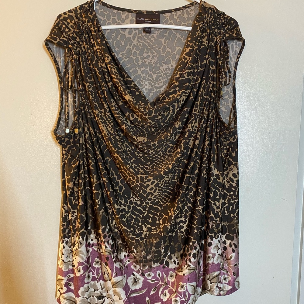Dana Buchman Leopard Floral Drape Cowl Sleeveless